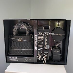 NWT STEVE MADDEN The Niko Set in Black Vegan Leather